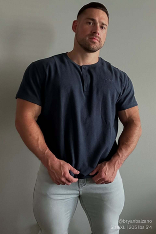 Waffle Henley T-Shirt - Dusty Blue