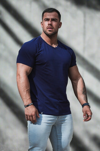 V Neck Muscle-Fit T-Shirt - Navy